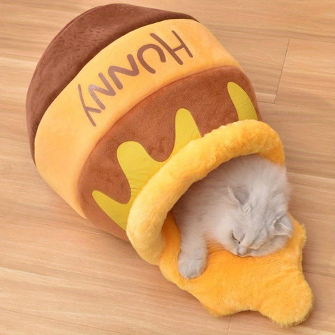 Honey Pot Cat Cave Bed For Indoor Cats - Machine Washable Removable Cushion, Cozy Pet Nest With Thick Sponge, Christmas Gift For Cat Lovers, Small Breeds & Puppy Bed Accessories